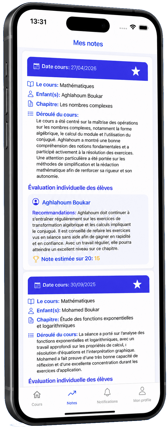 Écrans app Major